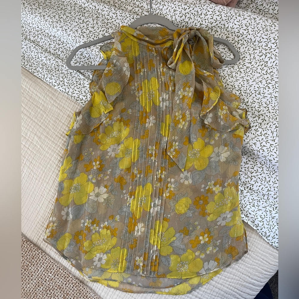 Veronica Beard Dali Silk Halter Top Yellow Floral Pyrex Threading Size 6 - Picture 2 of 15